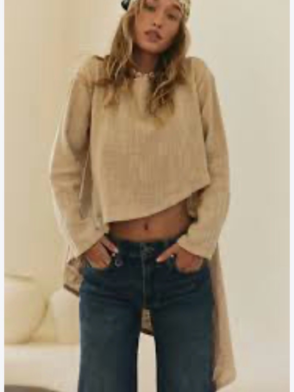 Free People Free-est Alina Top Medium Asymmetrical Crop Bohemian Natural
